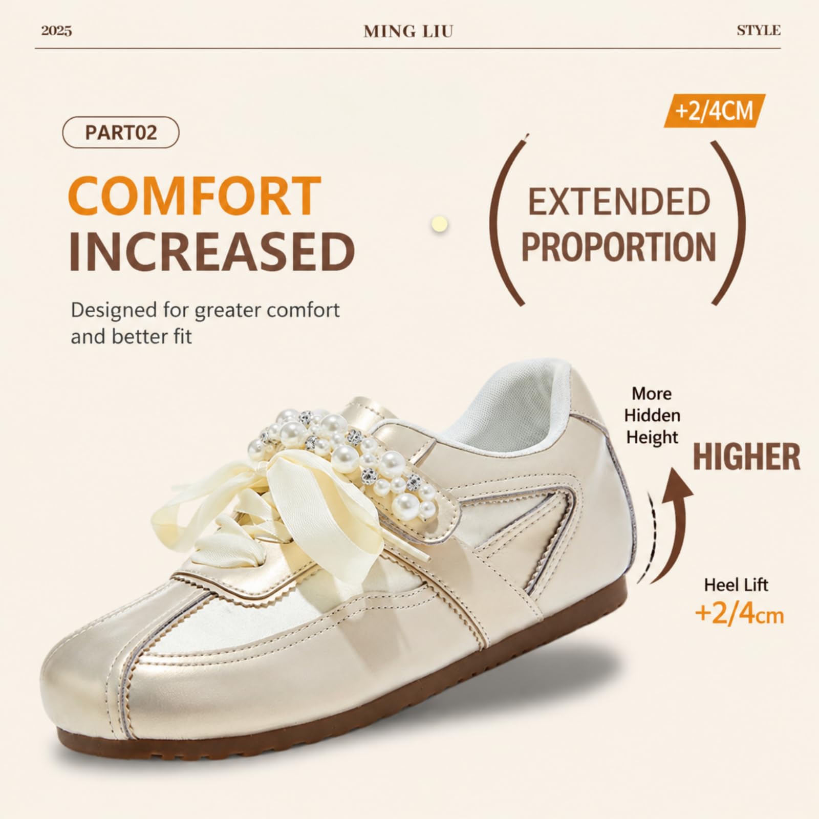 CYBHSM - Tenis de plataforma para mujer, con lazo perlado, gancho y bucle, estilo retro, ligeros, invisibles, con levantamiento de talón, zapatos casuales para caminar