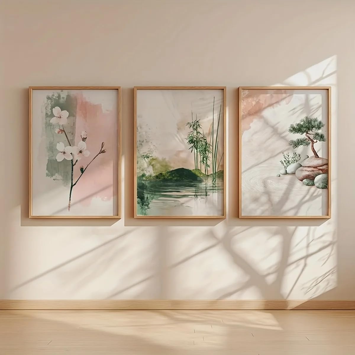 LTjiajuypd Canvas Prints Zen Landscape Wall Art Cherry Blossom Bonsai Scenery Minimalist Poster Home Decor(35x50cm-3Pcs)