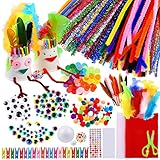 Caydo Art and Craft Kit Supplies Include Pipe Cleaners, Pom Poms, Feather and Felt, Foam Balls for Kids and Toddlers Age 4 5 6 7 8 9