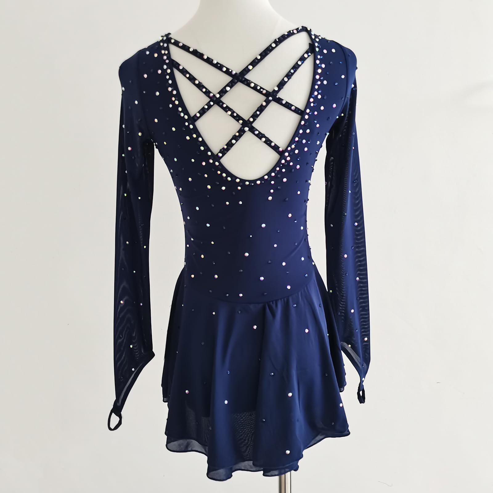 LIUHUO Marineblaues Eiskunstlauf-Kleid für Mädchen, Kinder und Erwachsene, Wettkampf-Performance