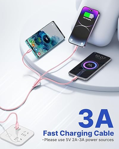 Miniatura 2 de Aioneus Cable de carga múltiple, paquete de 2 cables de carga múltiple de 4 pies, cable de carga universal 3 en 1, adaptador USB múltiple trenzado