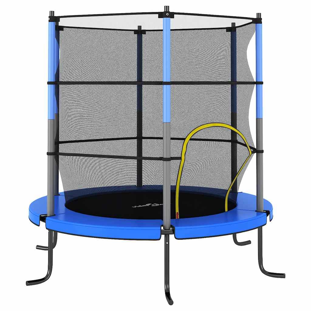 Trampolino rotondo con rete di sicurezza, 140 x 160 cm, blu, trampolino da giardino con copertura dei bordi, molla, scala e tappetino per salti, per giardino, terrazza, movimento, equilibrio