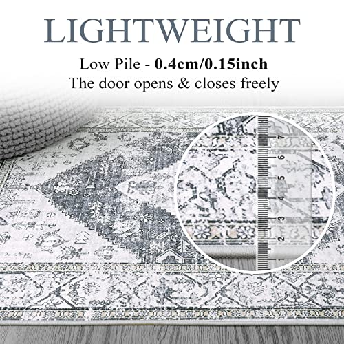 Lahome Boho Washable Rugs For Entryway - 2X3 Small Non-Slip Kitchen Rug Throw Lightweight Area Rugs For Bedroom Grey Print Persian Distressed Bathroom Mat Floor Doormat Carpet For Laundry Living Room #TOP20