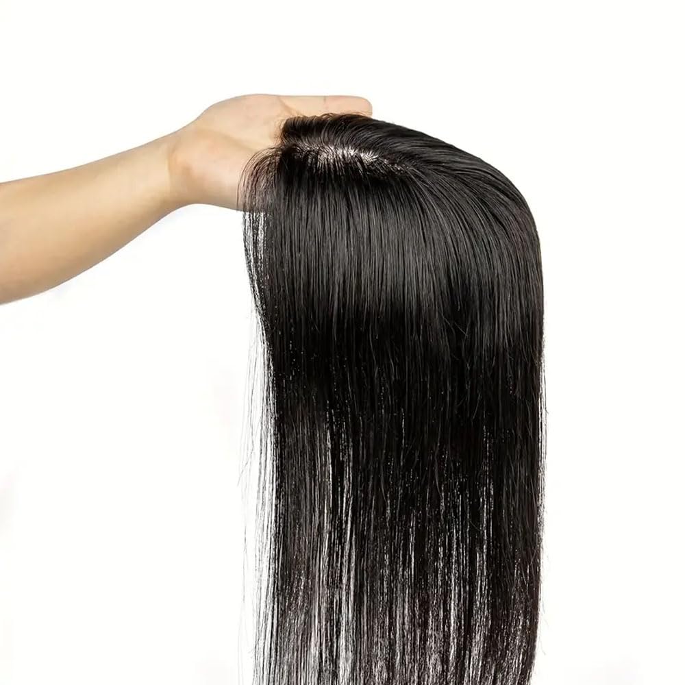 Ashkash 16 Inch Topper Human Hair Piece Silk Base Top Forehead Topper Hairpieces For Women Hand-made Clip In Toppers Top Hairpiece Middle Part Top Hair Wigs Hair Accessories-image-12