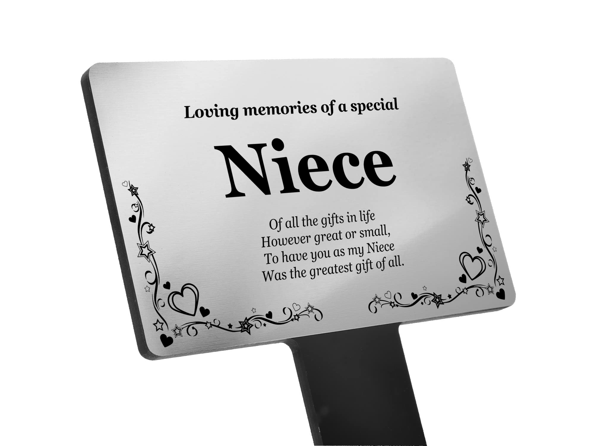 Origindesigned Silver Niece Memorial Stake - Engraved With Poem (Gold/Silver/Copper/Black & White/Pink Plaque) (Silver)