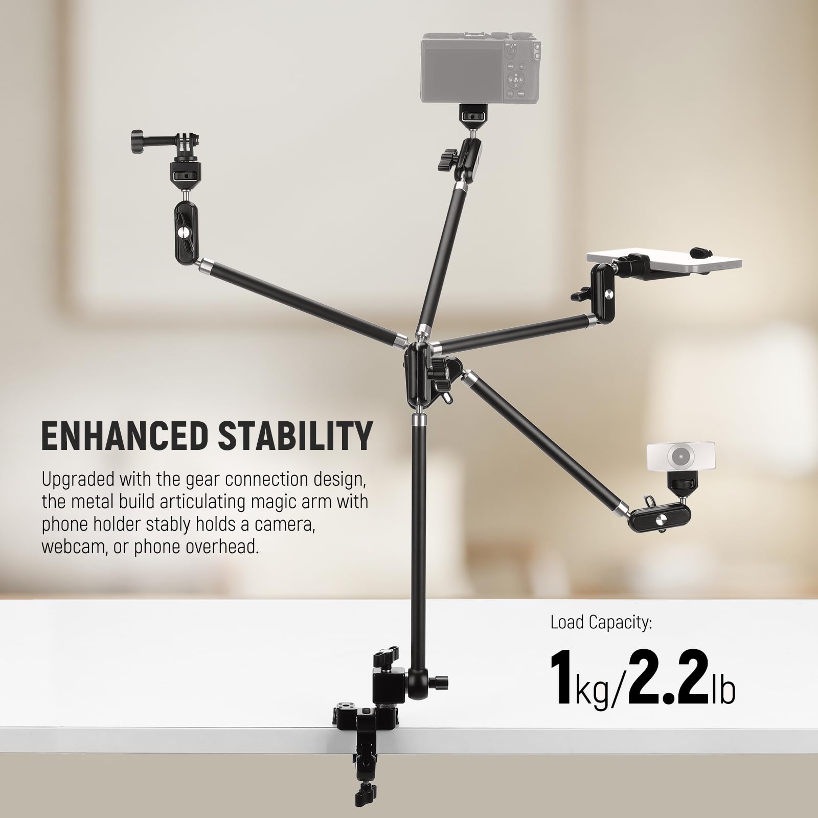 NEEWER 75 cm Articulating Magic Arm z Super Clamp/Action Cam Mount/uchwyt na telefon komórkowy, uchwyt na stół, statyw Mic Boom, kompatybilny z iPhone DSLR, kamera internetowa, mikrofon