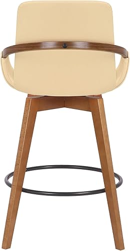 Miniatura 7 de Taburete giratorio de bar Armen Living Baylor de mediados de siglo moderno para isla de cocina en cuero sintético color crema y madera de nogal, 26"