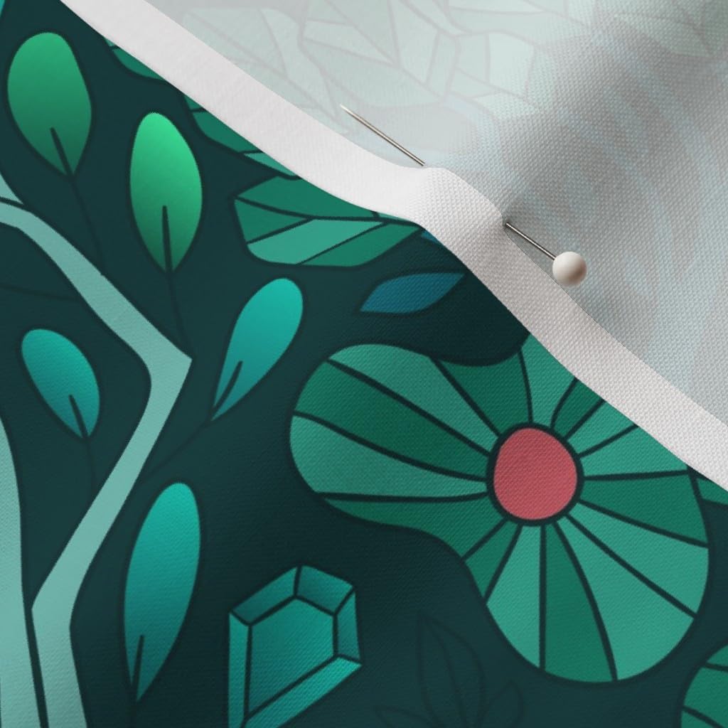 Spoonflower Fabric - Emerald Forest Fairy Woodland Creatures Green Nature Trees Crystals Printed on Petal Signature Cotton Fabric by The Yard - Sewing Quilting Apparel Crafts Decor