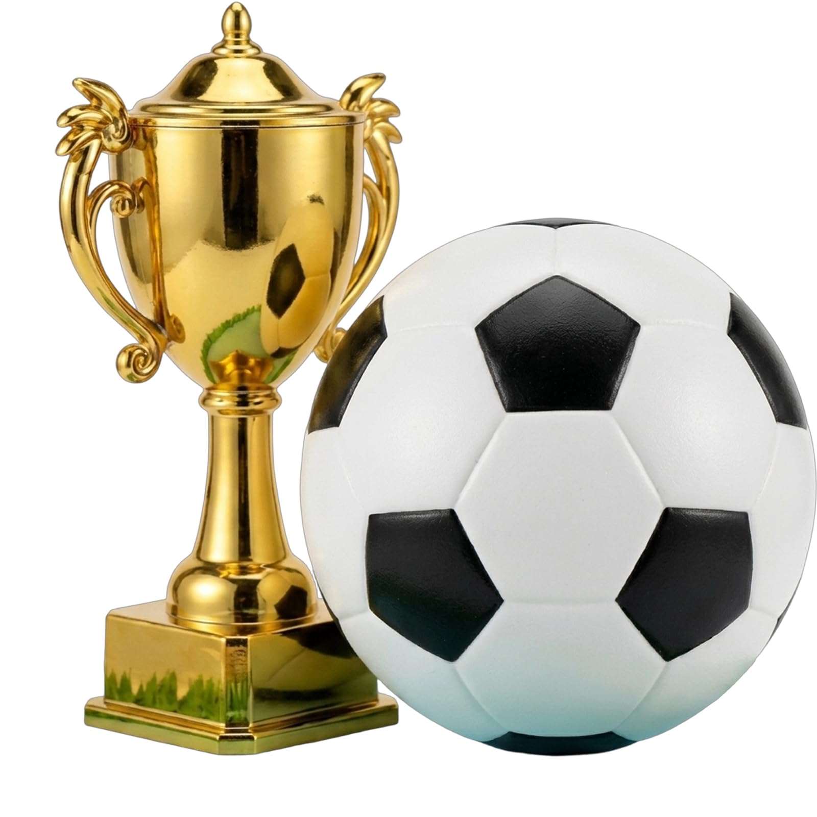 2 pcs Football Cake Topper, Football Trophy and Ball Decorations, Premium Football Cake Toppers for Sports Themed Celebrations, Detailed Football Cake Decorations Set with 1 Soccer Ball and 1 Gold Tro