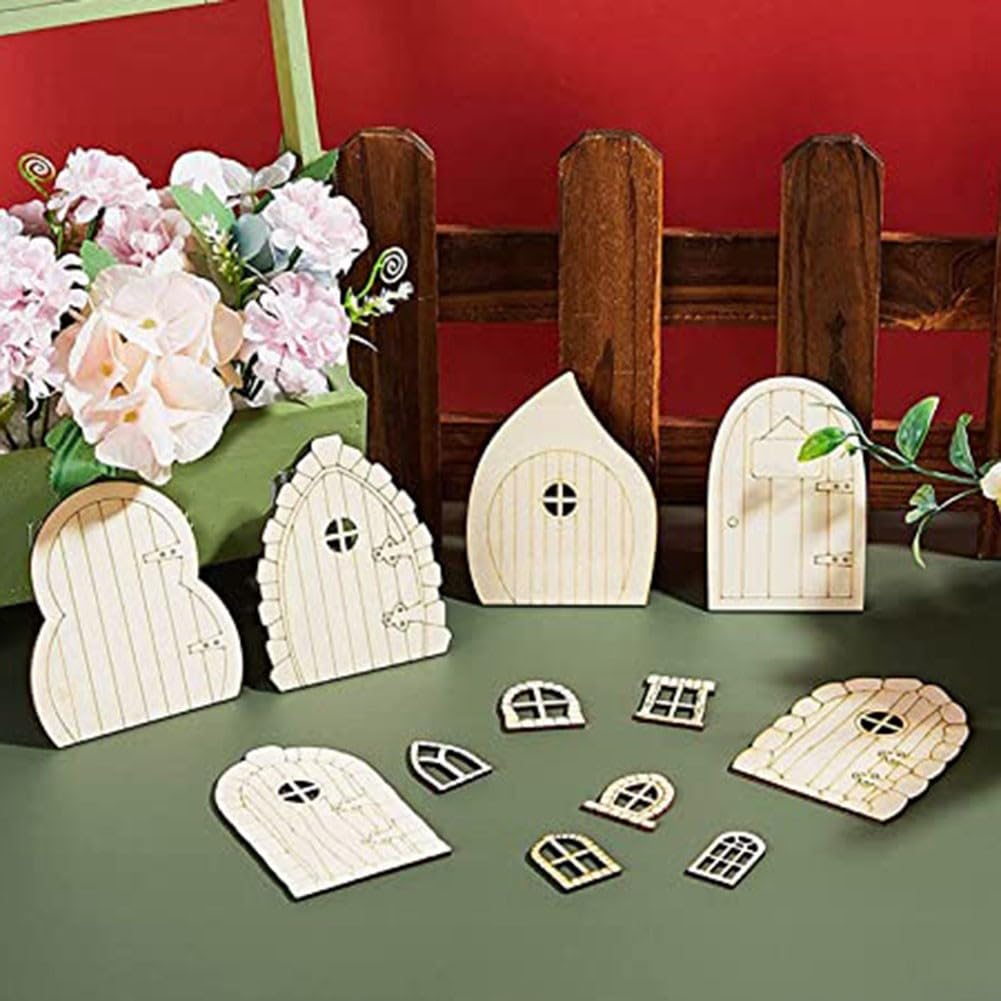 Set di 48 porte e finestre in miniatura in legno per progetti personalizzati (stile retrò)
