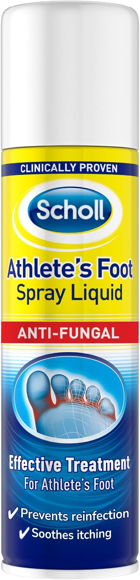 Scholl Athlete's Foot Spray, 150ml - Antifungal Treatment, Clinically Proven with Tolnaftate, Fast-Acting Spray for Athlete's Foot Relief, Eliminates Fungus, Soothes Itching & Burning (Pack of 1)