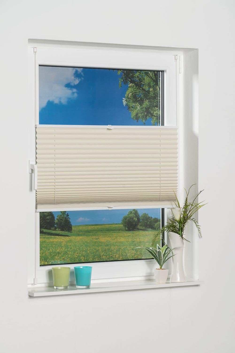 K-Home Pleated Blackout Blind, Polyester, Cream, 40 x 130 cm (W x L)