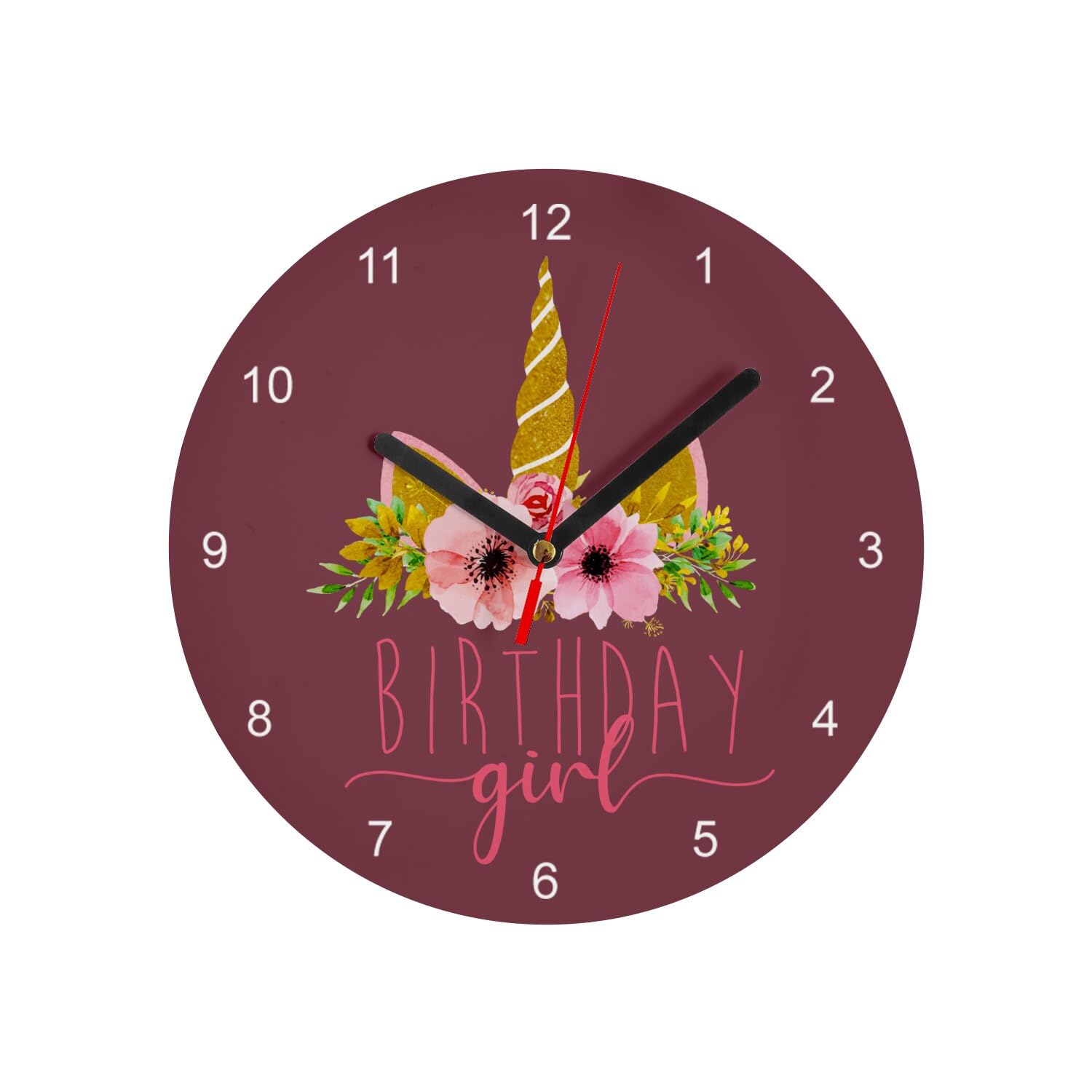 Horloge murale en verre licorne rouge 20 cm pour anniversaire fille