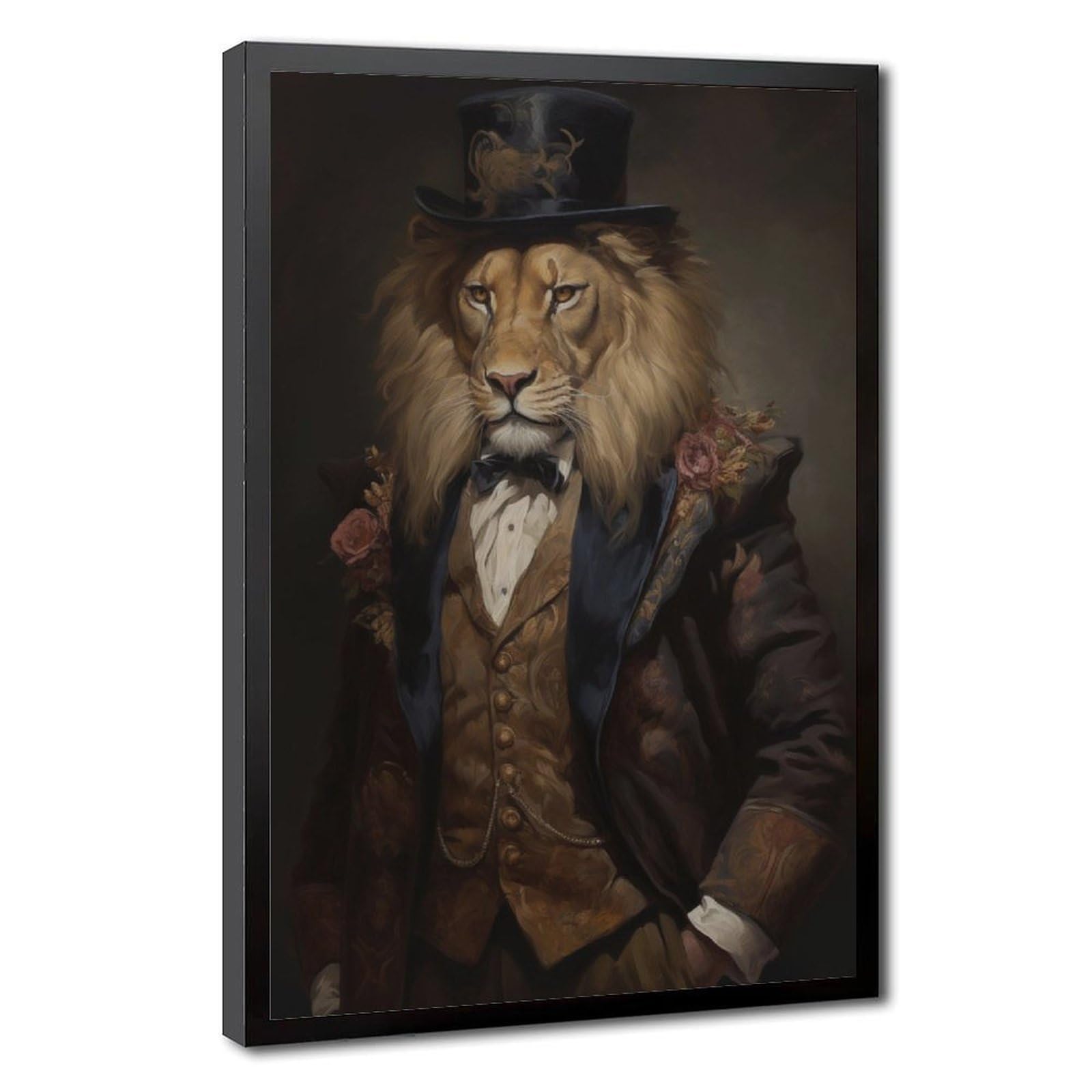 Pyberon Black Frame-Style A Lion Wearing Clothes Canvas Poster For Office Decor Gift