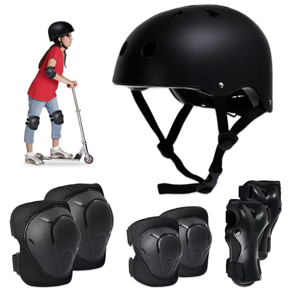 Set di Casco Protezione Bambini, 7 in 1 Set di Casco Regolabile Gomitiere Polso Ginocchiere per Skateboard, Bicicletta, Pattinaggio, Monopattino