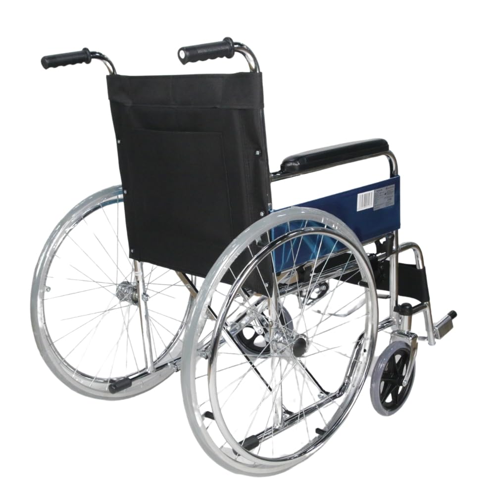 Silla de ruedas plegable, Ligera, Autopropulsable, Freno de estacionamiento, Asiento 46cm, Reposapiés abatibles,Bolsillo Trasero, Reposabrazos acolchados, Resistente,Marca españa
