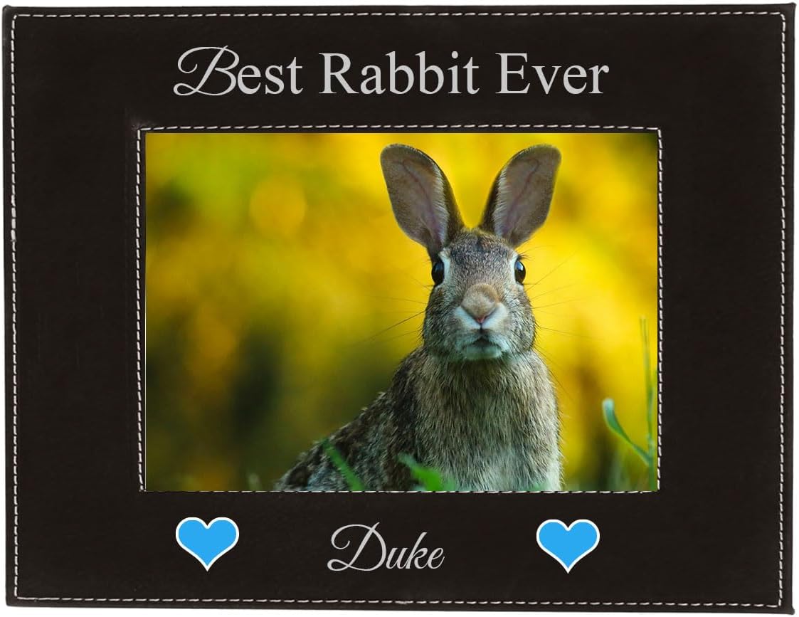 CustomGiftsNow Best Rabbit Ever UV Printed Black Leatherette Faux Leather Hanging/Tabletop Personalized Pet Memorial 5x7 Photo Portrait Engraved Picture Frame