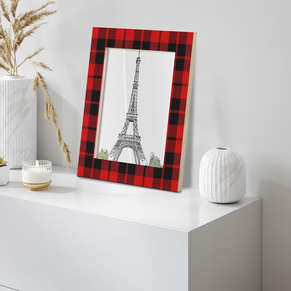 Red Black Plaid 8x10 Picture Frame Wood Photo Frame for Tabletop Display Wall Mount Picture Frame Display 8 x 10 Inch Photo Wall Decor Home Gift Frames