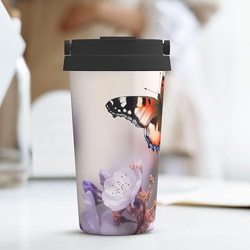 Miniatura 9 de Taza de café de viaje con diseño de mariposas y flores de primavera, taza de café aislada con tapa, a prueba de fugas, reutilizable, vaso de café de