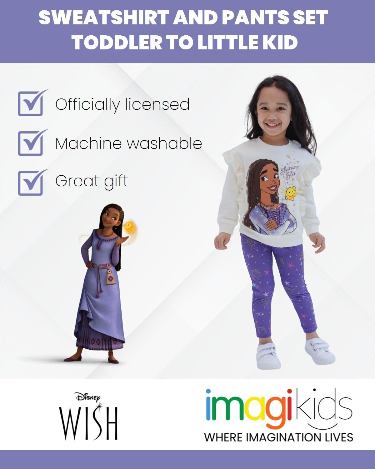 Disney Wish Asha Star bluza polarowa i spodnie, zestaw dla małych dzieci i małych dzieci
