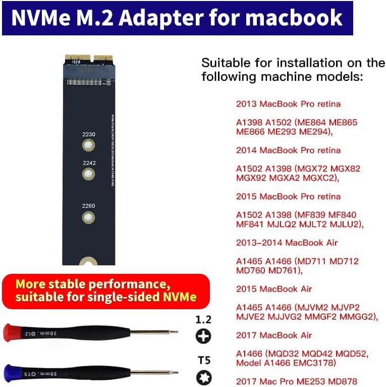 NVMe M.2 SSD Adapter for MacBook 2013-2017, Pro Retina 13", 15", 17", iMac A1419