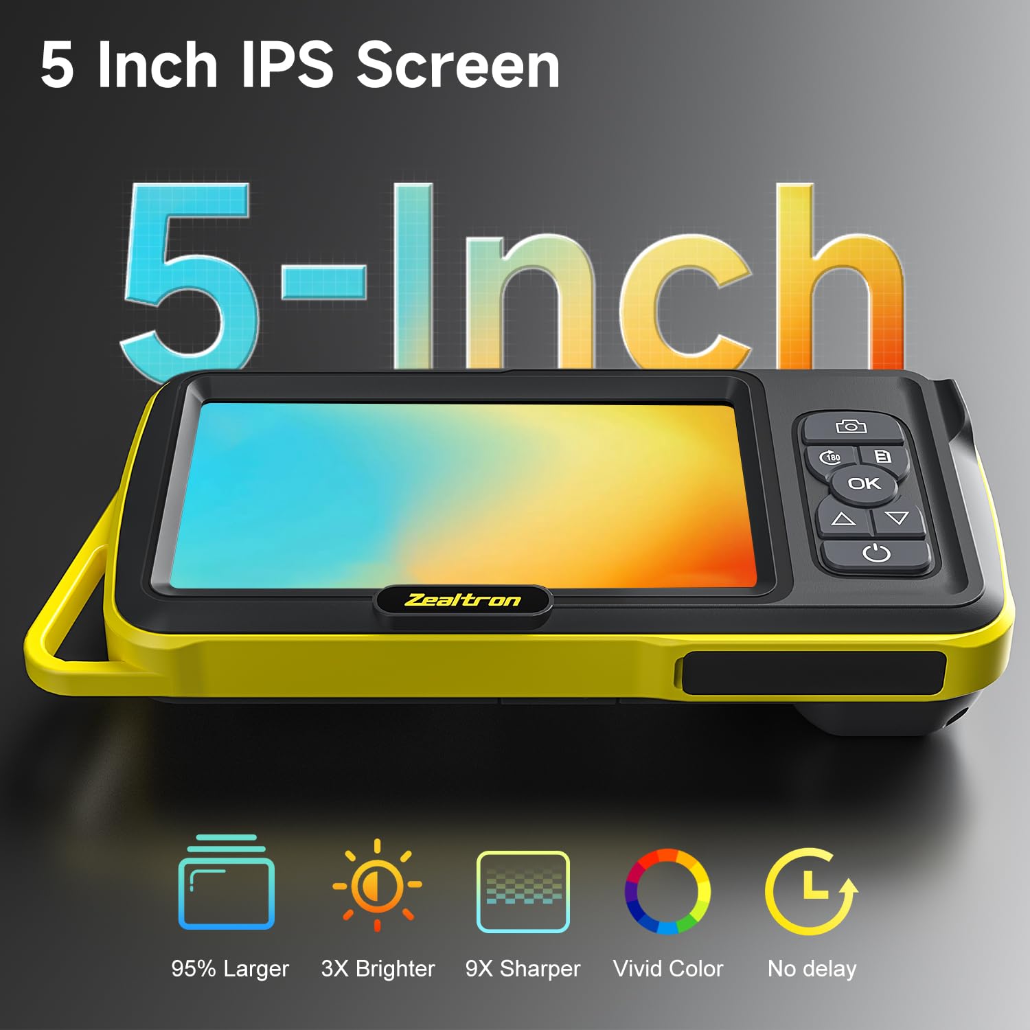 Cámara Endoscópica de Doble Lente, Zealtron 1080P HD 5" Pantalla IPS Endoscopio Camara de Inspeccion con 8+1 Luces LED, Camara Inspeccion Tuberias Impermeable IP67, Cable Semi-Rígido de 5M