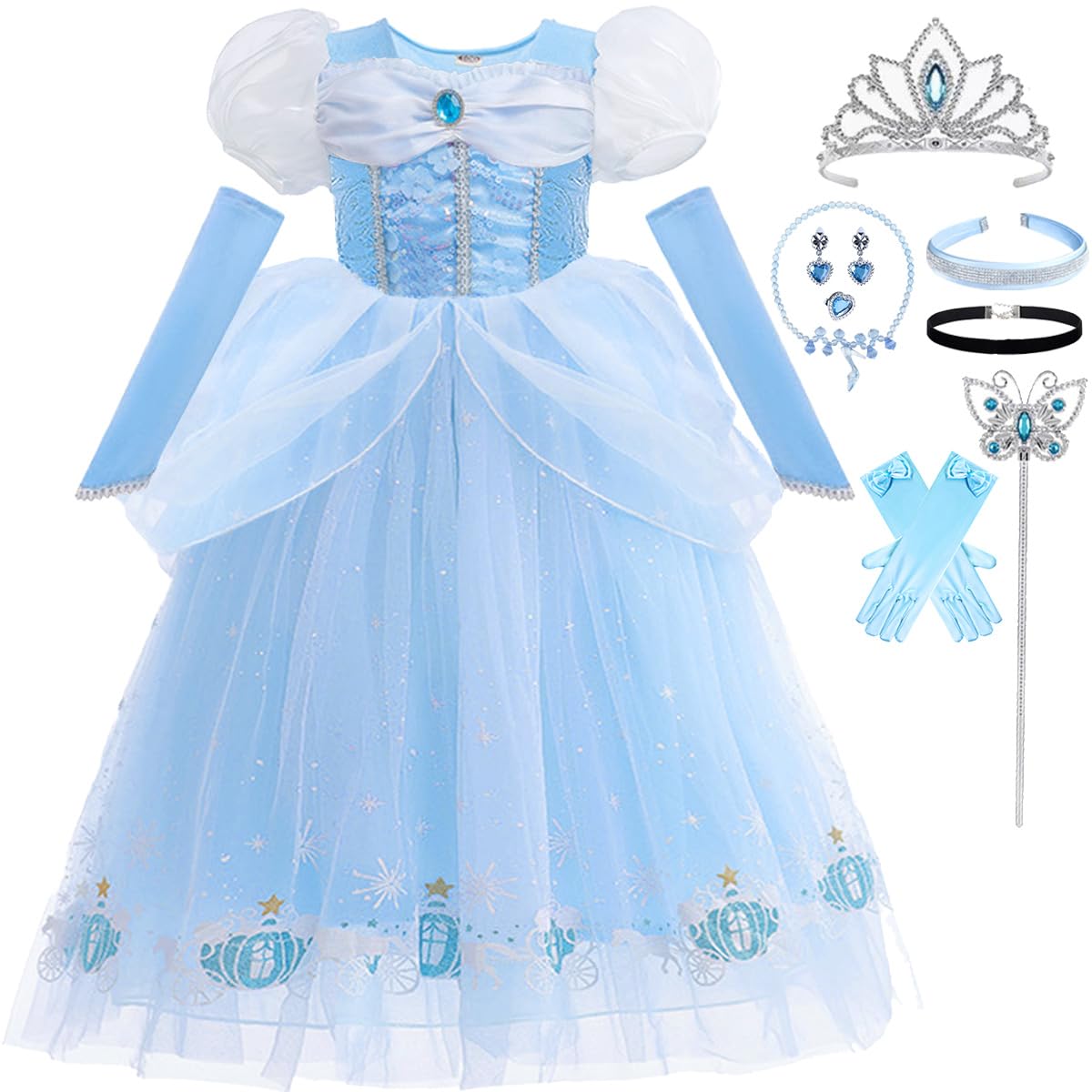 Snyemio Disfraz Princesa Cenicienta Niña Vestido Cumpleaños Halloween Navidad Carnaval Traje