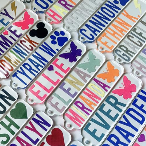 Personalized Colorful Acrylic Name Tag - Custom Engraved Keychain - Backpack ID Tag, Lunch Bag Charm - Tumbler Water Bottle Accessory - Back to School Supplies - Customized Kids Party Favor