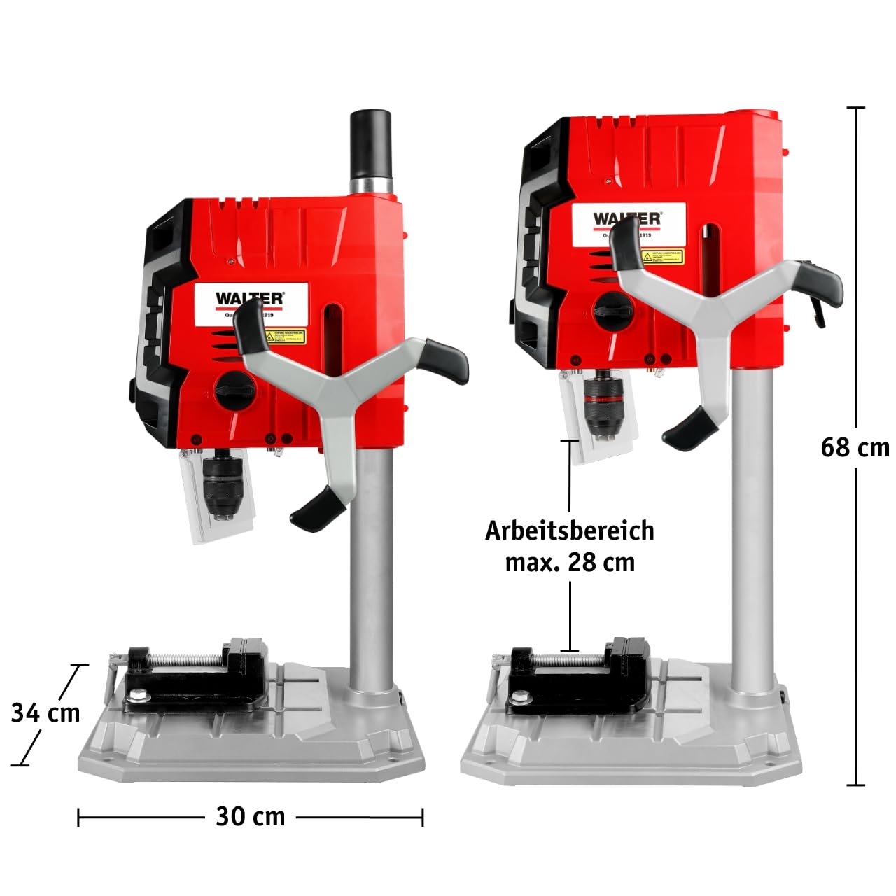 WALTER Tischbohrmaschine 900 W, Standbohrmaschine mit Digitaldisplay für einfache Bedienung, Kreuzlinienlaser und praktisches LED-Arbeitslicht, Extra starke Ständerbohrmaschine/Säulenbohrmaschine
