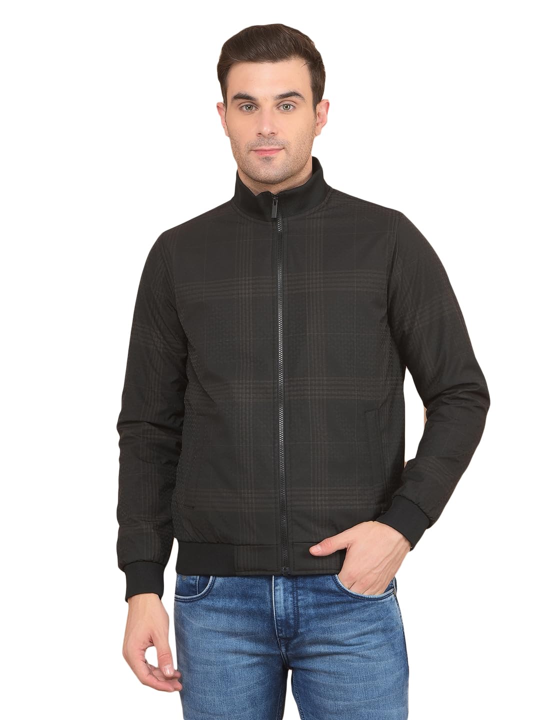 crimsoune club Men's Black Checked Bomber Jacket-picture-44