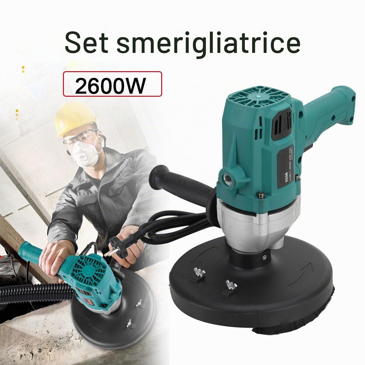 Smerigliatrice per cemento e calcestruzzo, 2600 W, 3000 giri/min, fresatrice e fresa per calcestruzzo, 180 mm, per lucidatura di pareti in cemento