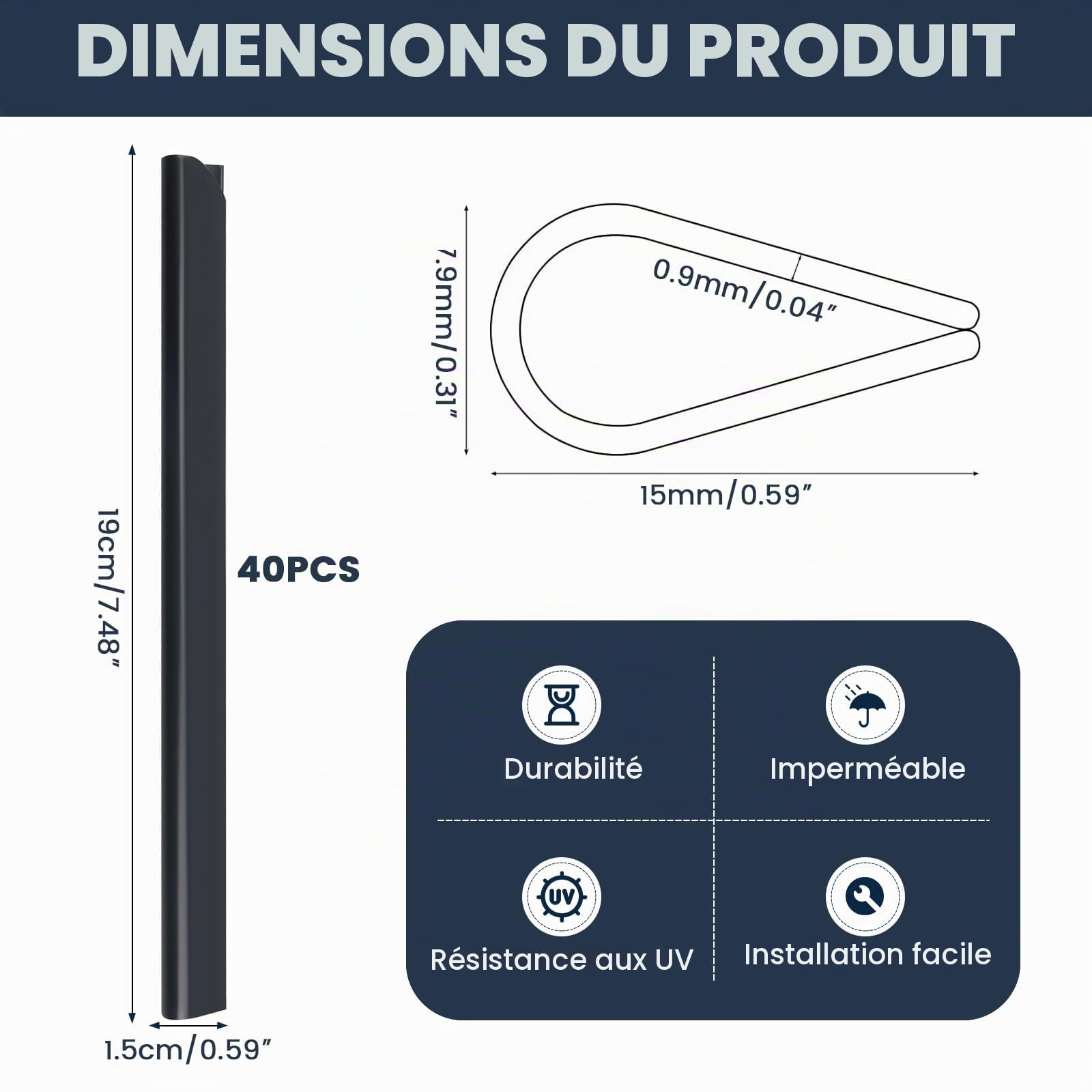 Lot de 40 clips de fixation en PVC pour bandes brise-vue - Clips de fixation - Brise-vue / protection contre le vent - Pour panneaux de jardin à double fil