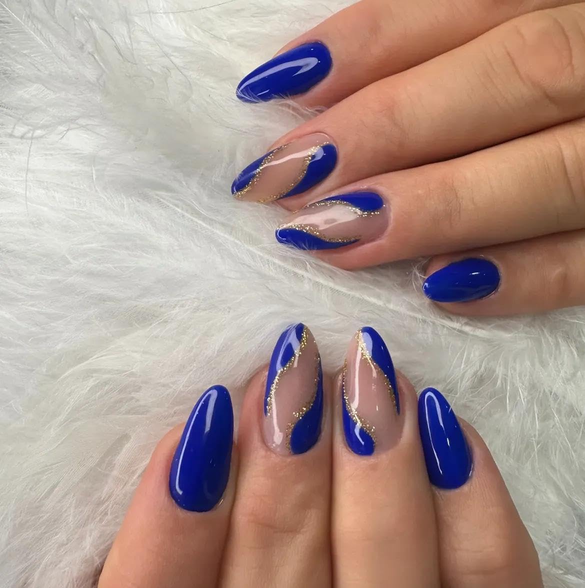 HAPPY FINGERS Blue Fake Nails – Pack of 12 Handmade Almond Shape Artificial Nails for Girls | Pre-Designed Reusable Press-On Nail Tips | Decorative Colored Nails (Crystal Blue)-image-33