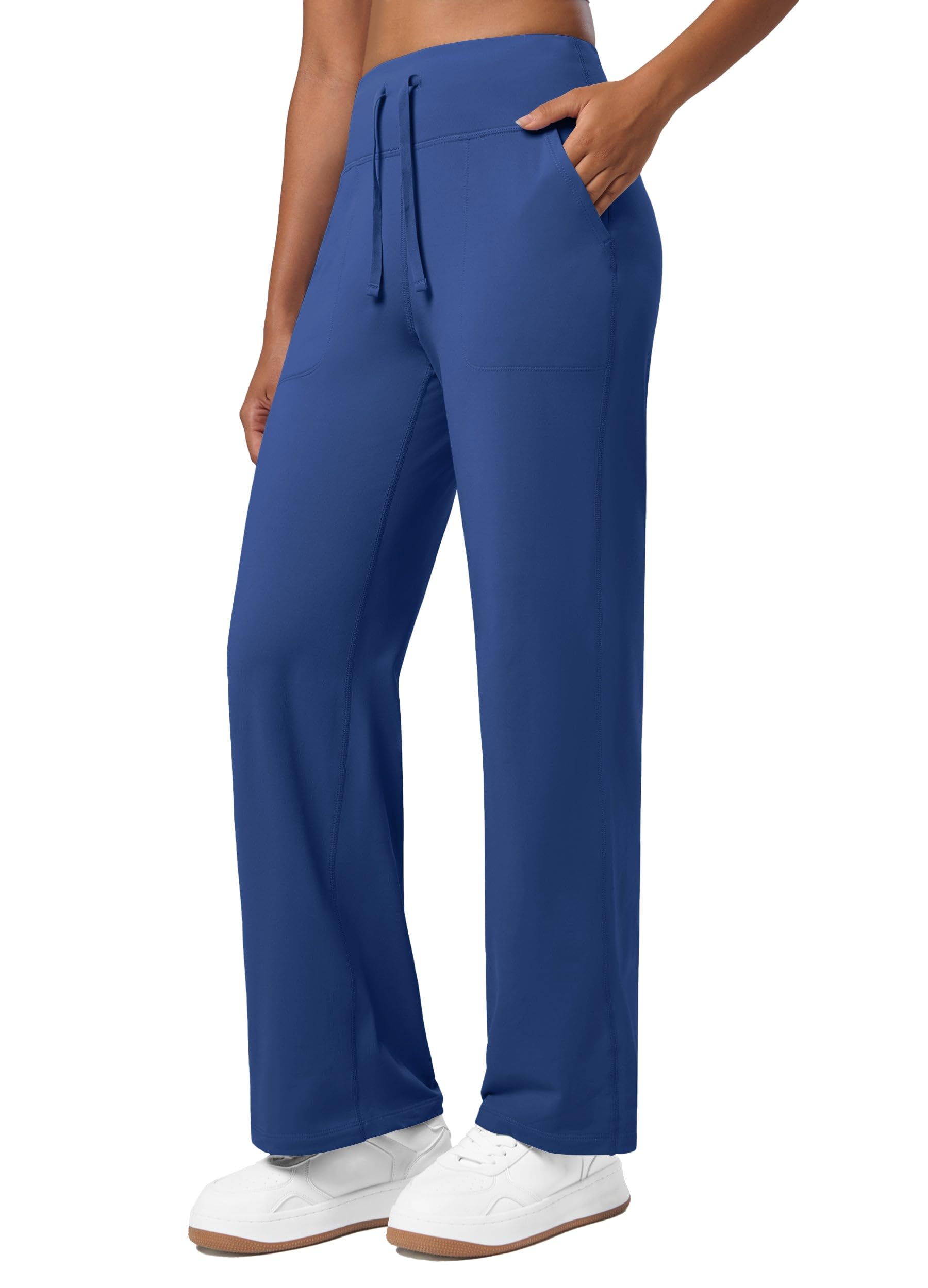 Willit Pantalones térmicos con forro polar para mujer, de pierna ancha, para yoga, invierno, con bolsillos, cintura alta, pantalones casuales para descansar