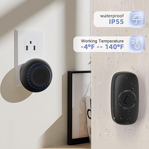 Miniatura 4 de Campanas de puerta inalámbricas para hogares, kits de timbre con 1 transmisor, 1 receptor, funcionamiento impermeable a un rango de 1000 pies, 48