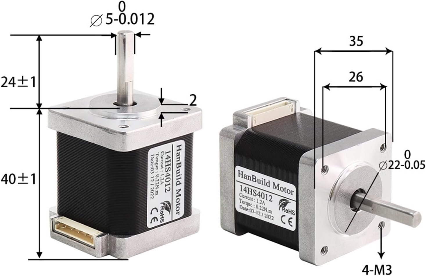1pcs Stepper Motor 4 Lead Motor 40MM 1.2A 0.22N.M 14HS4012 Motor(14HS4012X 3PCS)