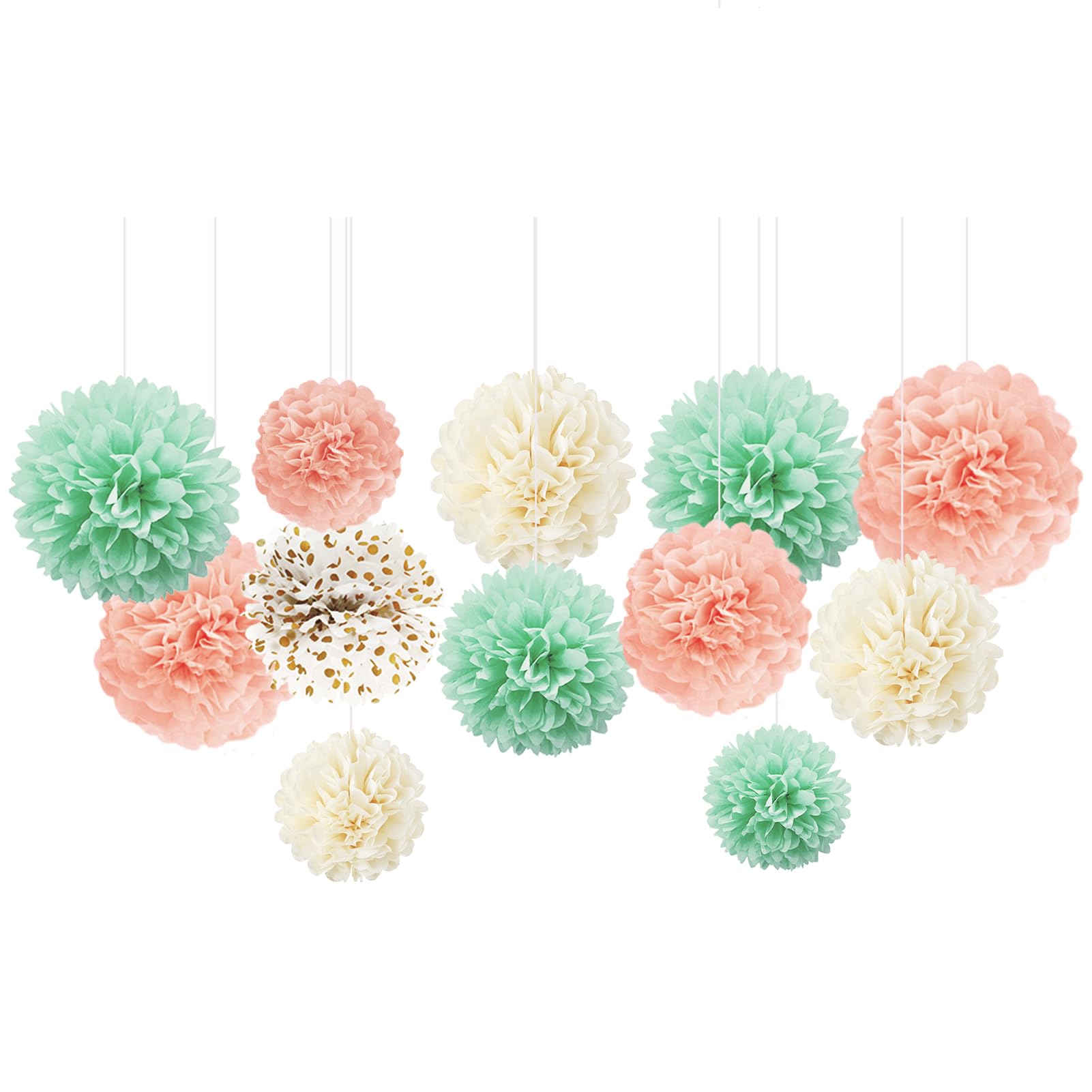 NICROHOME Pastel Party Decorations, 12 PCS Mint Green Pink Tissue Paper Pom Poms for Wedding, Birthday, Engagement, Neutral Baby Shower, Easter, Bridal Showers