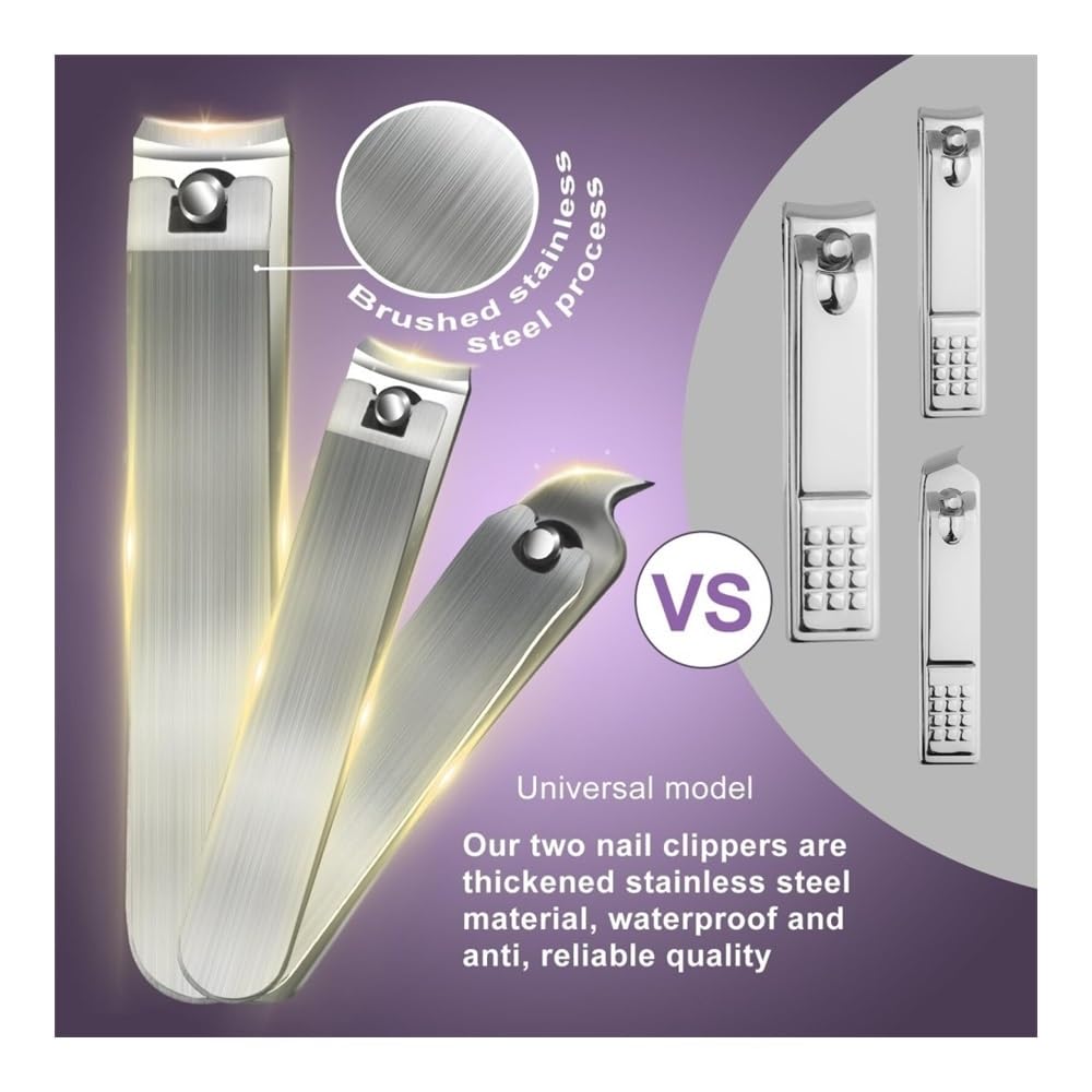 Kit de manicura y pedicura 15 en 1 de acero inoxidable con estuche de viaje, herramientas para el cuidado de las uñas de los pies, cortaúñas para los dedos de los pies y cortaúñas para las manos.