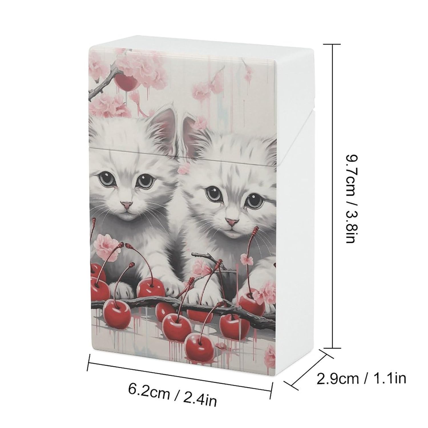Cat and Cherry Cigarette Case for King Size Retro Holder Case with Exquisite Carved Patterns Box 20 Regular Size Cigarettes