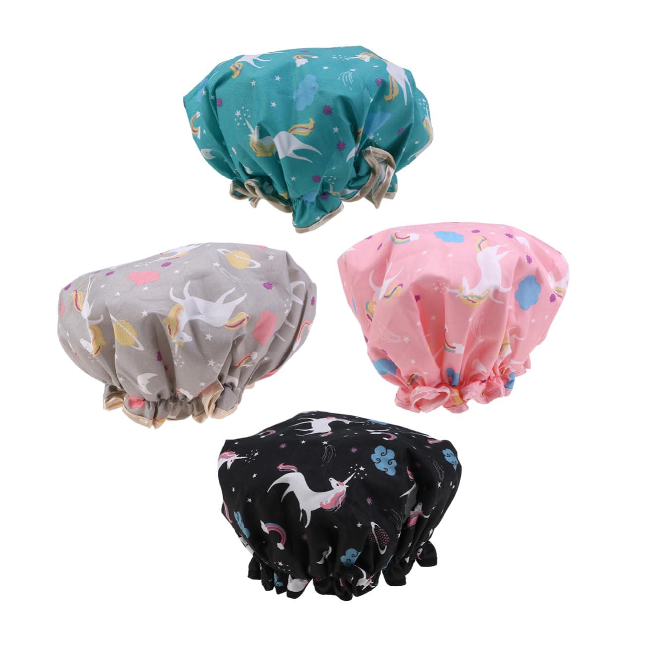 minkissy 12stücke Teiliges Wasserdichte Duschhauben Für Damen Elastische Badekappen Mit Einhorn- Doppellagig Grün Rosa Schwarz Für Und Spa Haarschutz Für Zuhause