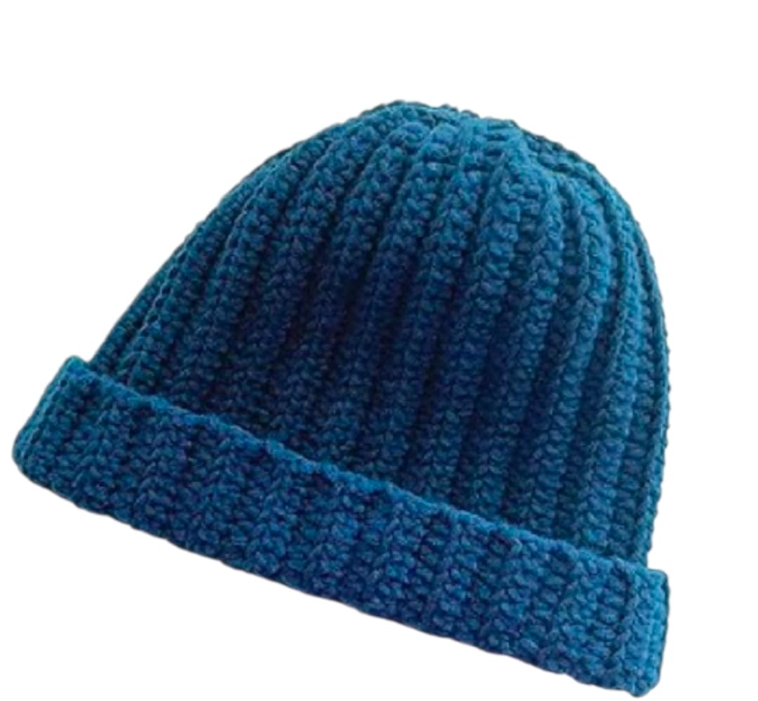 Handmade Crochet Beanie Cap, Blue, Unisex, One Size Fits Teens to Adults, Winter Hat-image-16