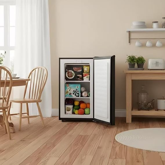 Anukis-Anypro 3.0 Cu.ft Upright Freezer with Adjustable Temperature, Single Door Deep Freezer with 3 Freeze Shelves for Home, Garage, Apartment, Kitchen, Black