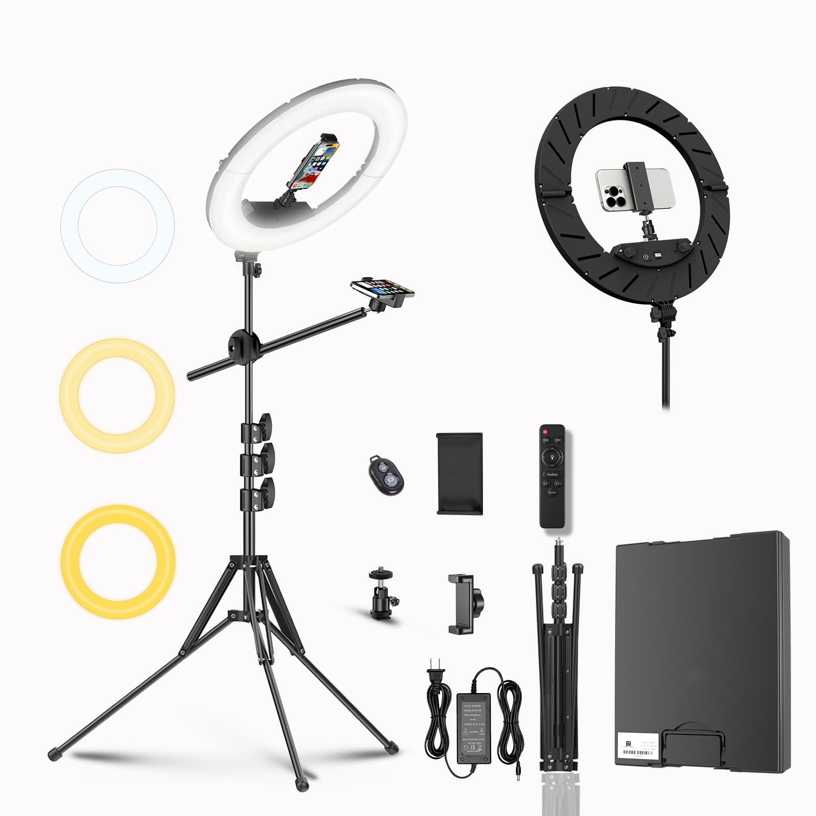 Photo 1 of Bzyltrux 55W18 45cm Ring Light Kit [New Version] 6700K Dimmable LEDRinglightTripod Stand Dual Phone Holder for iPhone Selfie Makeup LashTattoo Studio Lighting Painting,Photo Video Recording (Black)