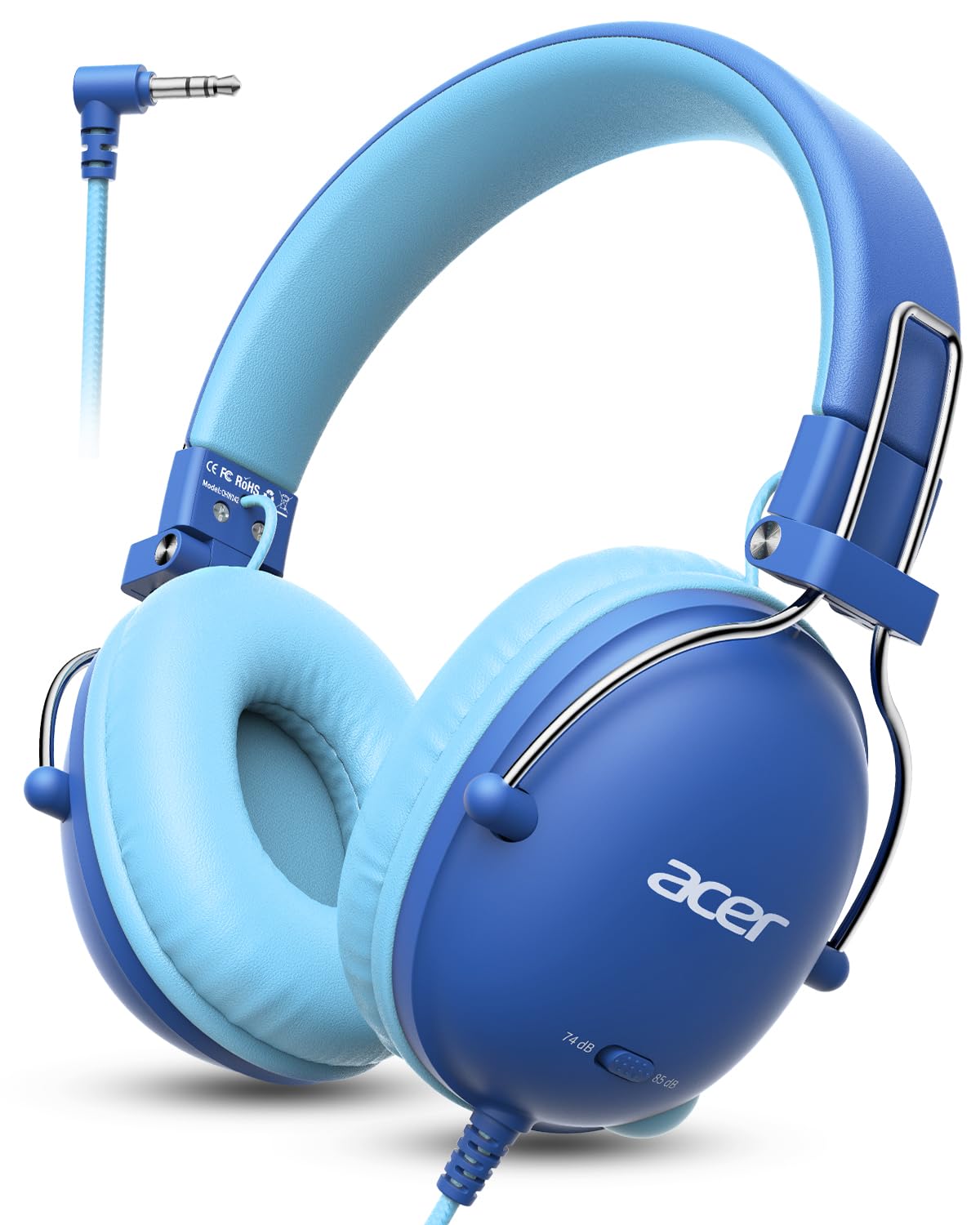 Acer Kids Headphones for School, 74/85dB Safe Volume, Kids Headphones with Cord, 3.5mm Jack, Stereo Sound Wired On-Ear Headphones for Airplane Travel, Boys, Girls, Chromebook, Kids Tablet, Blue-image-4