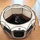 BIGWING Style Welpenlaufstall/Tierlaufstall/Hundehütte/Welpenauslauf/Laufstall für Hunde/Katzenhaus/Wasserdichtes Zelt für Kleintiere wie Hunde, Katzen (L, braun)