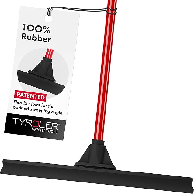 Tyroler Bright Tools Floor Squeegee Heavy Duty 46 Cm Solid Natural Rubber Blade Long 4 Parts Handle 140 cm - Dries Flat and Curved Surfaces - Best for Washing, Drying, Bathroom, Wet Room, Floor