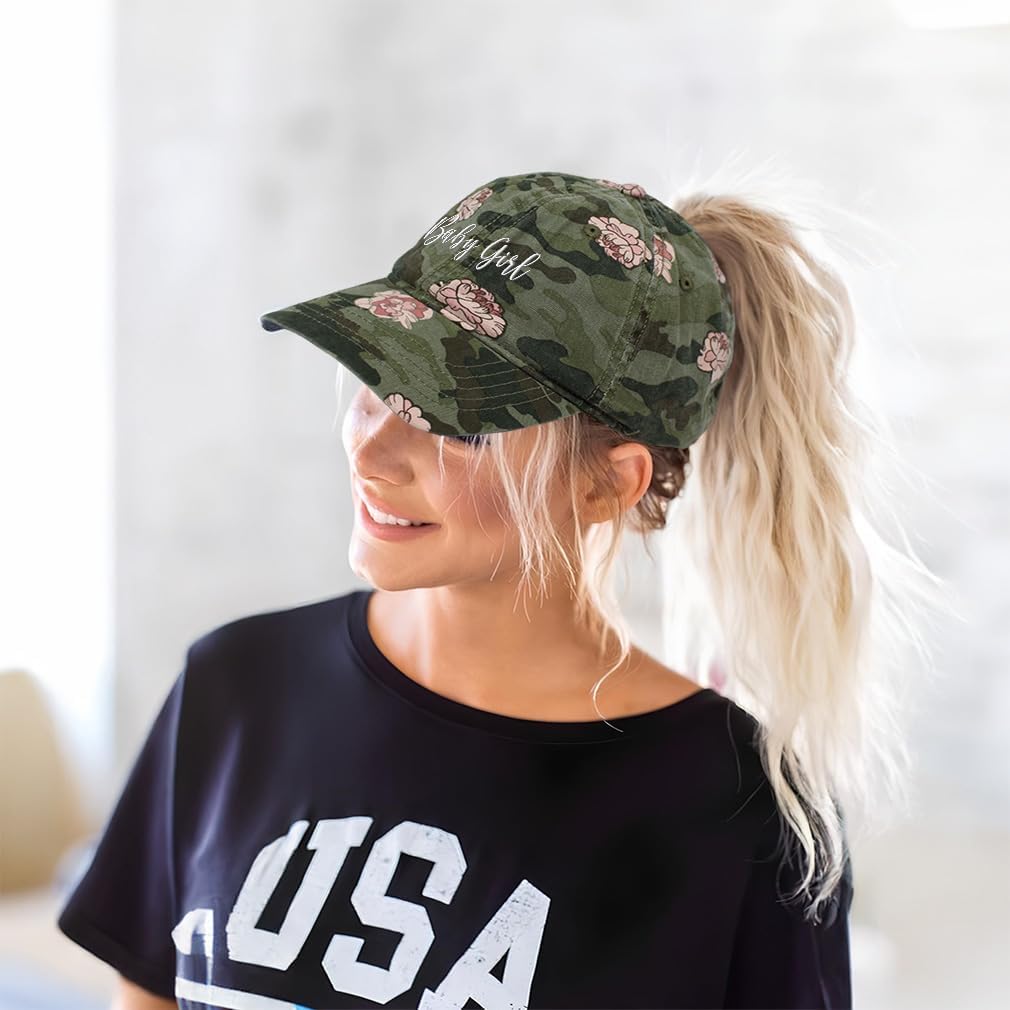 Custom Ponytail Cap Camo Hat Baby Girl Daughter E Sun Hat with Ponytail Hole Bci Cotton