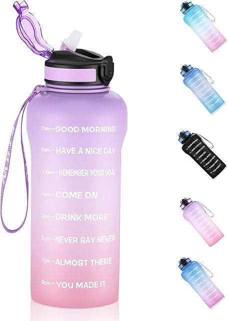 ETDW 2 Litre Water Bottle BPA Free, 2L Drinking Bottles with Time Marker, 2000ml Reusable Leak Proof Gym Water Bottles Jug with Flip Top Lid for Fitness Camping Yoga Traveling PURPLE PINK