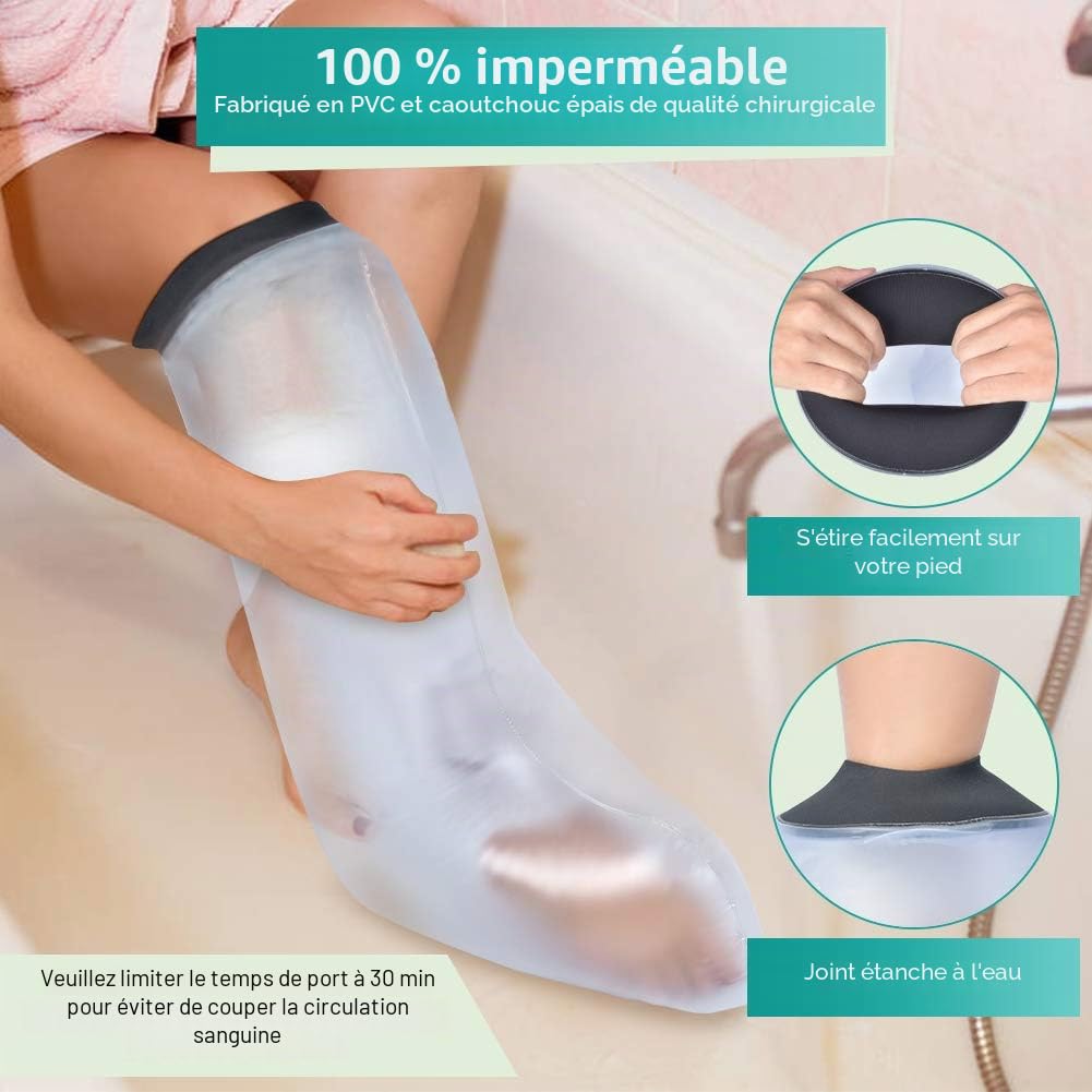 Akozon Housse de Protection Imperméable pour les Plâtres et Pansements Protège Plâtre éTanche et Protecteur de Bandage Utilisé pour Demi-Jambe Adulte Protège plâtre Jambe pour Tout en Douche/Baignade