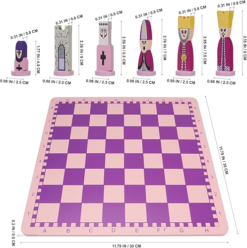 Miniatura 2 de TOYANDONA Juego de ajedrez de madera, juego de ajedrez de viaje de dibujos animados de 11.8 pulgadas, juego de mesa de ajedrez rosa con bonitas